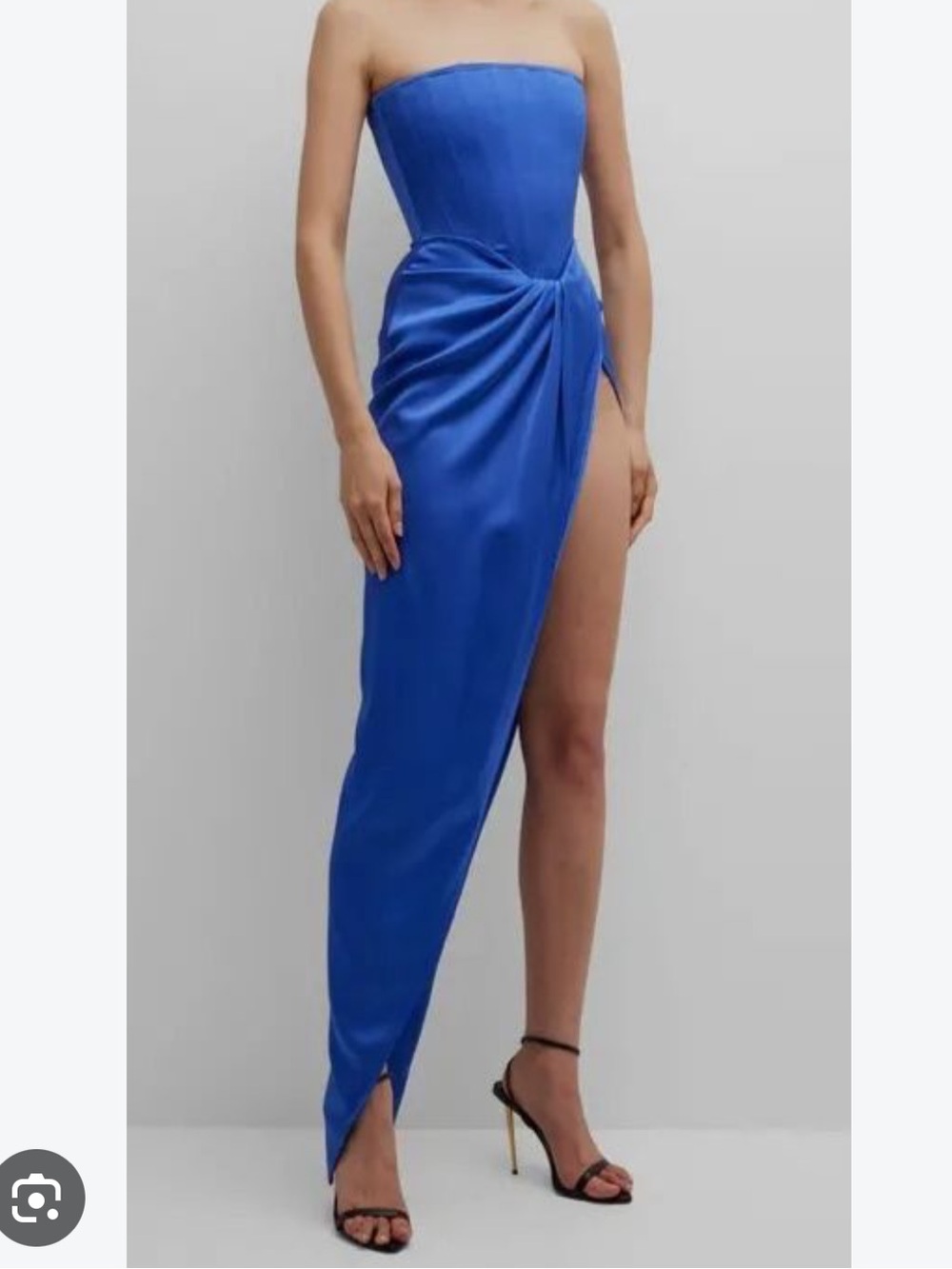 Alex Perry Strapless Cobalt Blue High-Slit Draped Gown